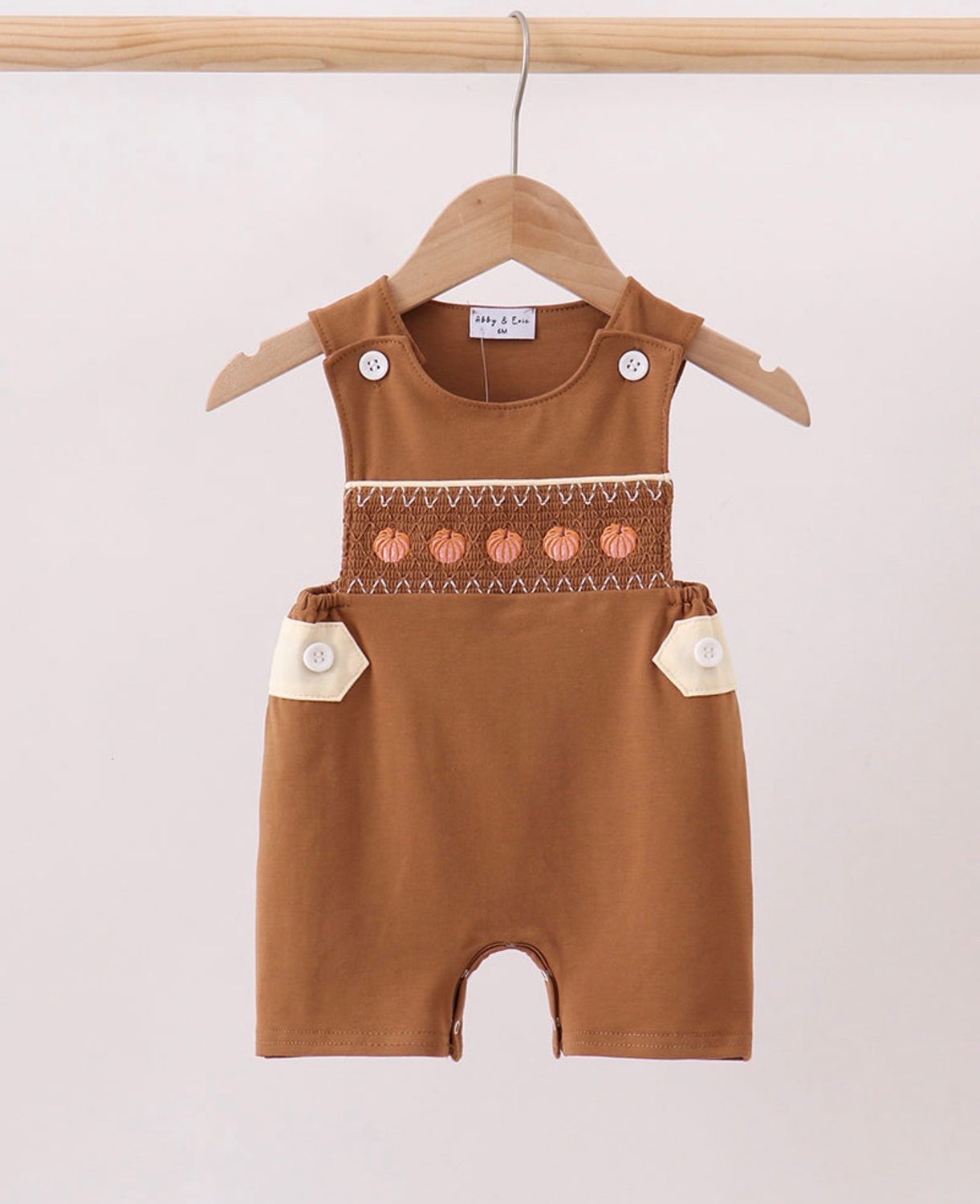 Boys Brown Pumpkin Halloween/Thanksgiving Smocked Jon Jon