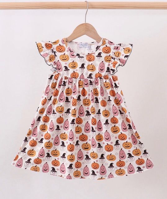 Girls Halloween Pumpkin Ruffle Dress