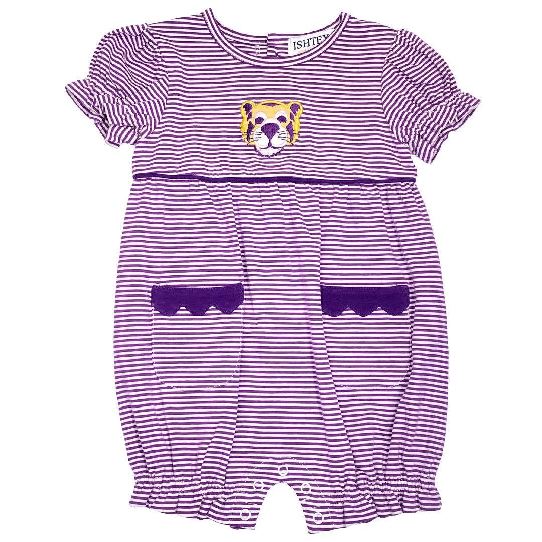 LSU Purple &amp; Gold Tiger Applique Girl's Romper