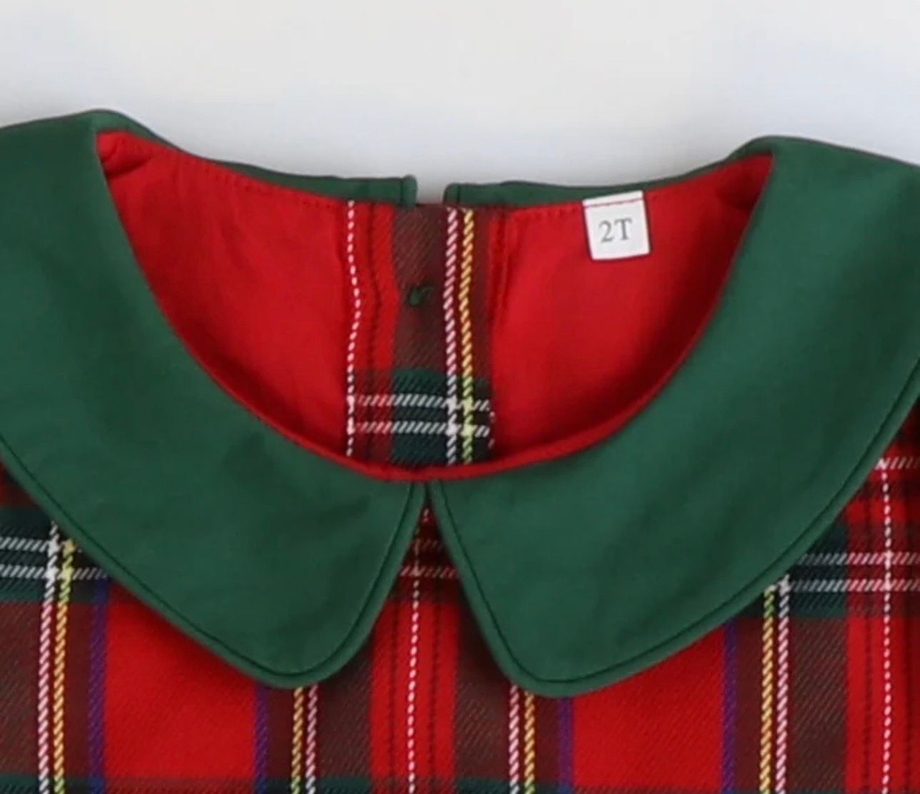 Boys Christmas Plaid Bubble w Green Collar