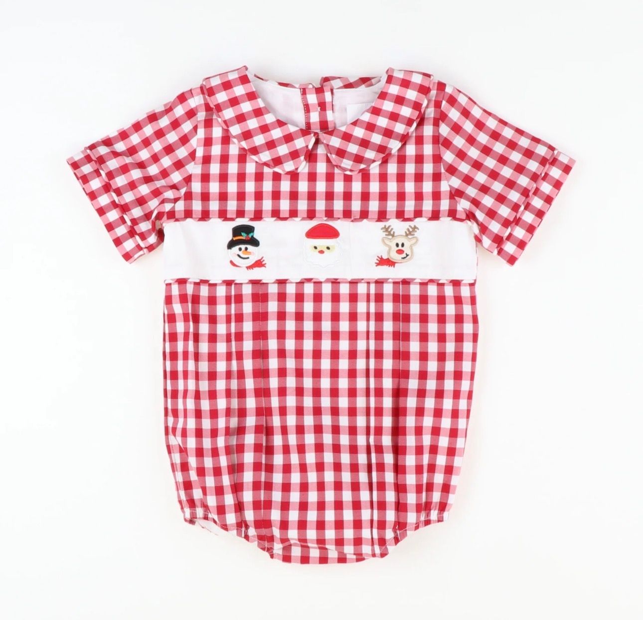 Red Plaid Christmas Boys Bubble Embroidered