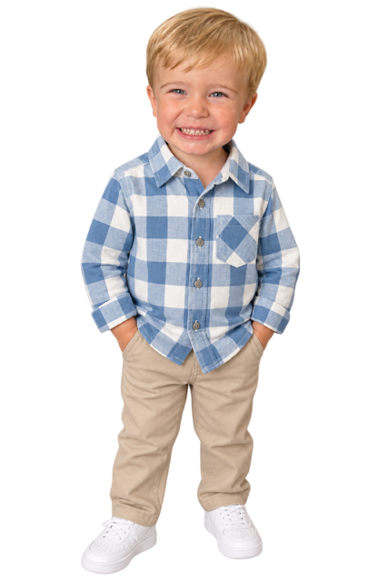 Boys Blue Plaid Button Down Shirt
