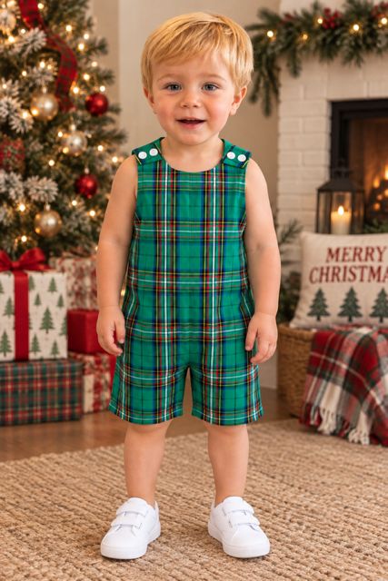 Boys Green Plaid Christmas Jon Jon