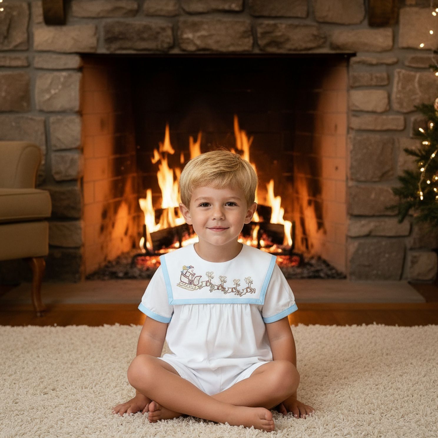 Boys White Christmas  Santa &amp; Reindeer Bubble