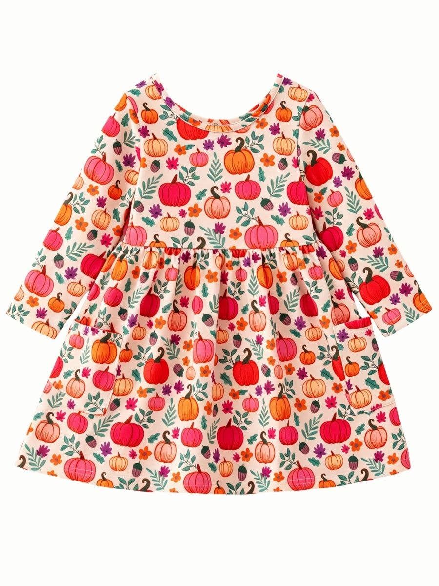 Pink Pumpkin Thanksgiving Fall Girls Dress, Size: 3T