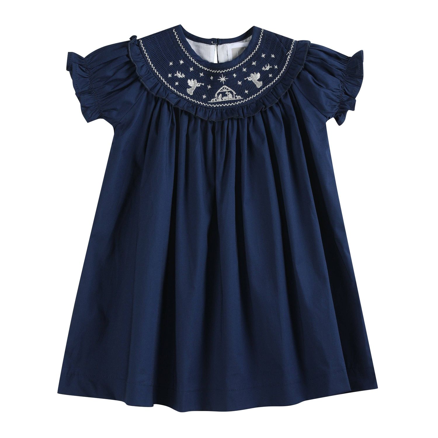 Girls Christmas Blue Nativity Smocked Dress