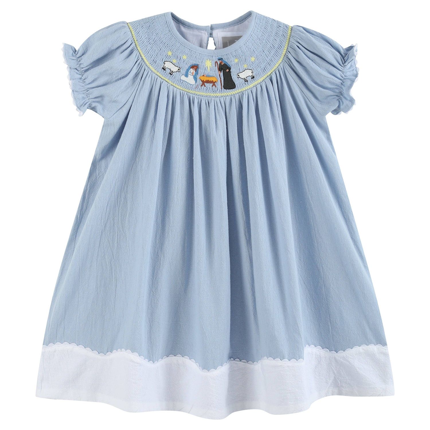 Light Blue Christmas Nativity Smocked Dress
