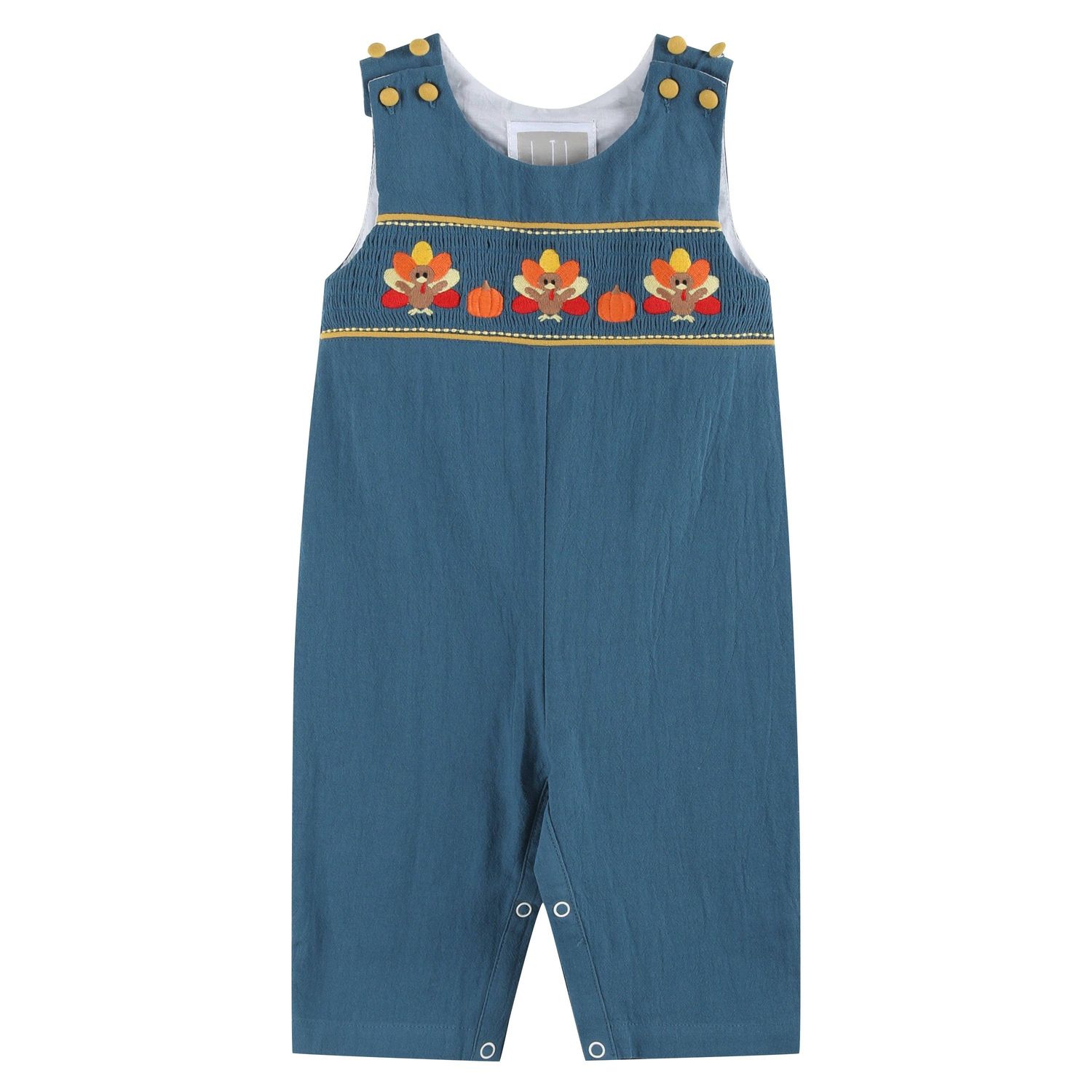 Cobalt Blue Turkey Thanksgiving Smocked Overalls