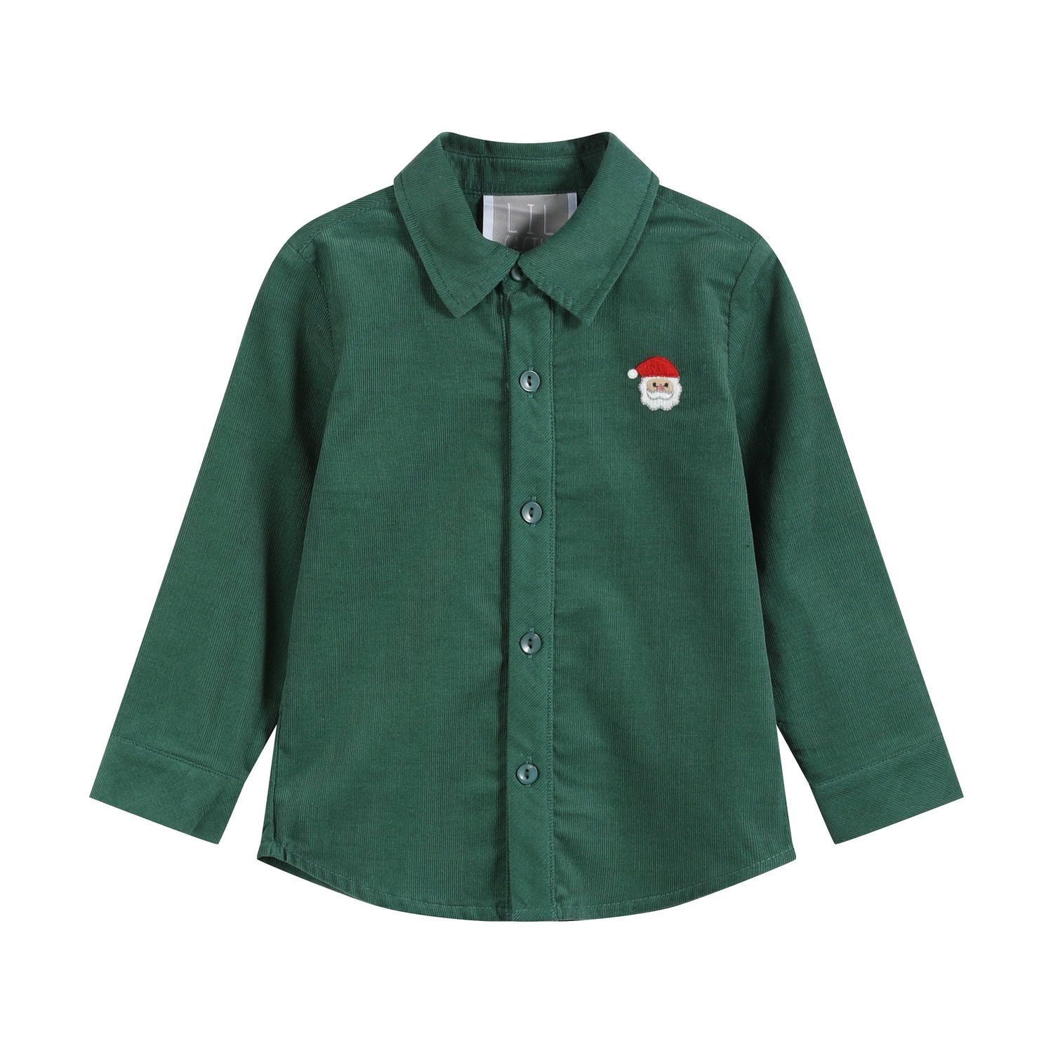 Boys Christmas Green Corduroy Santa Dress Shirt