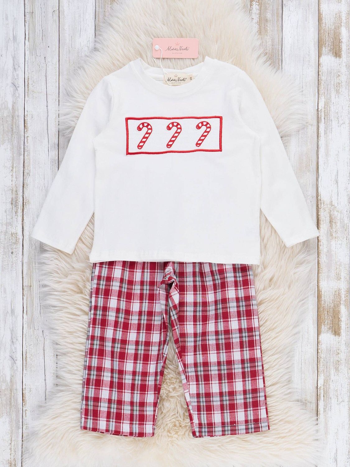 Boys Candy Cane Plaid Smocked Pants Set, Size: XXS(12/18mos)