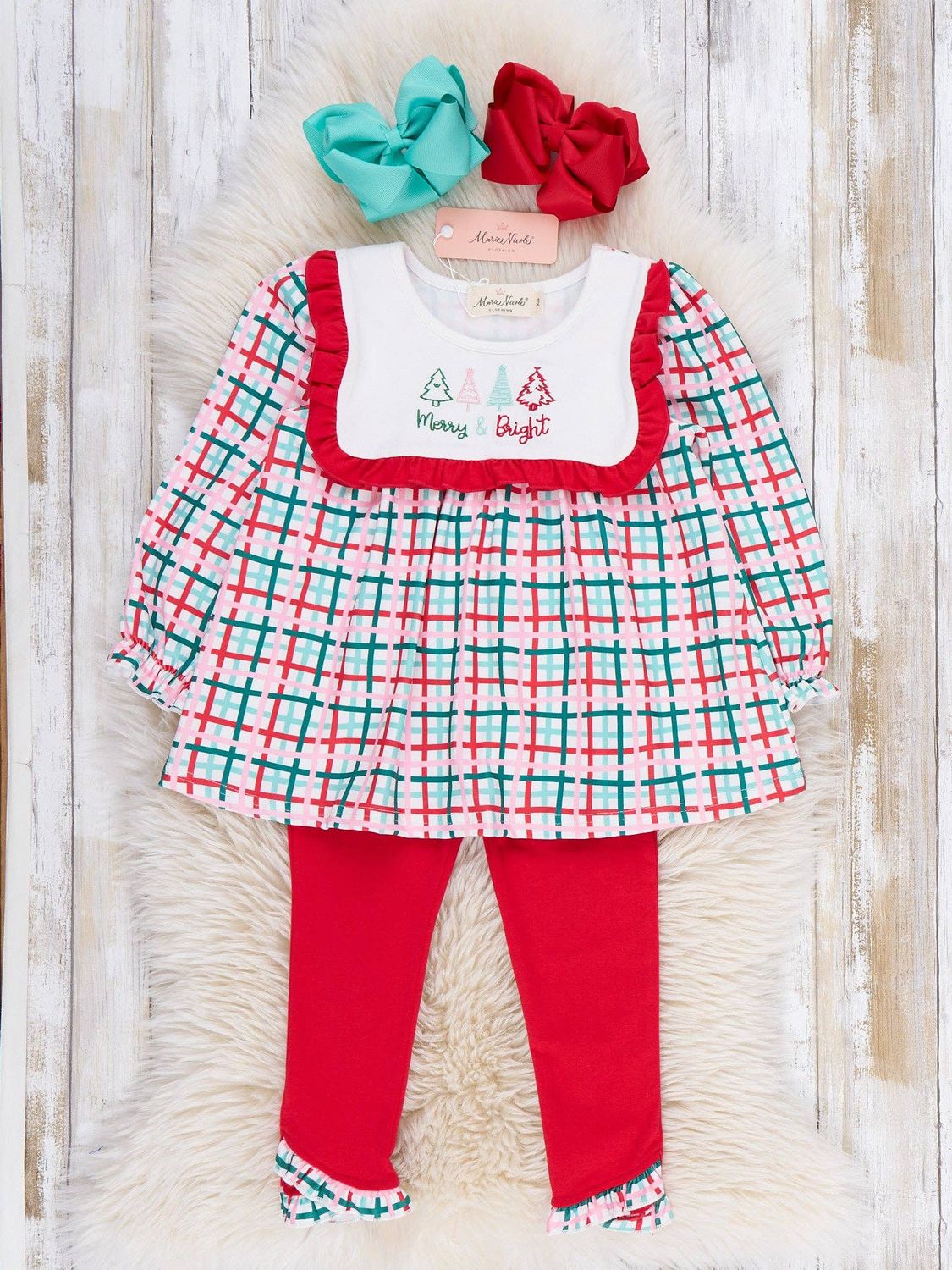 Girls "Merry &amp; Bright" Embroidered Pants Set, Size: S(2yrs)
