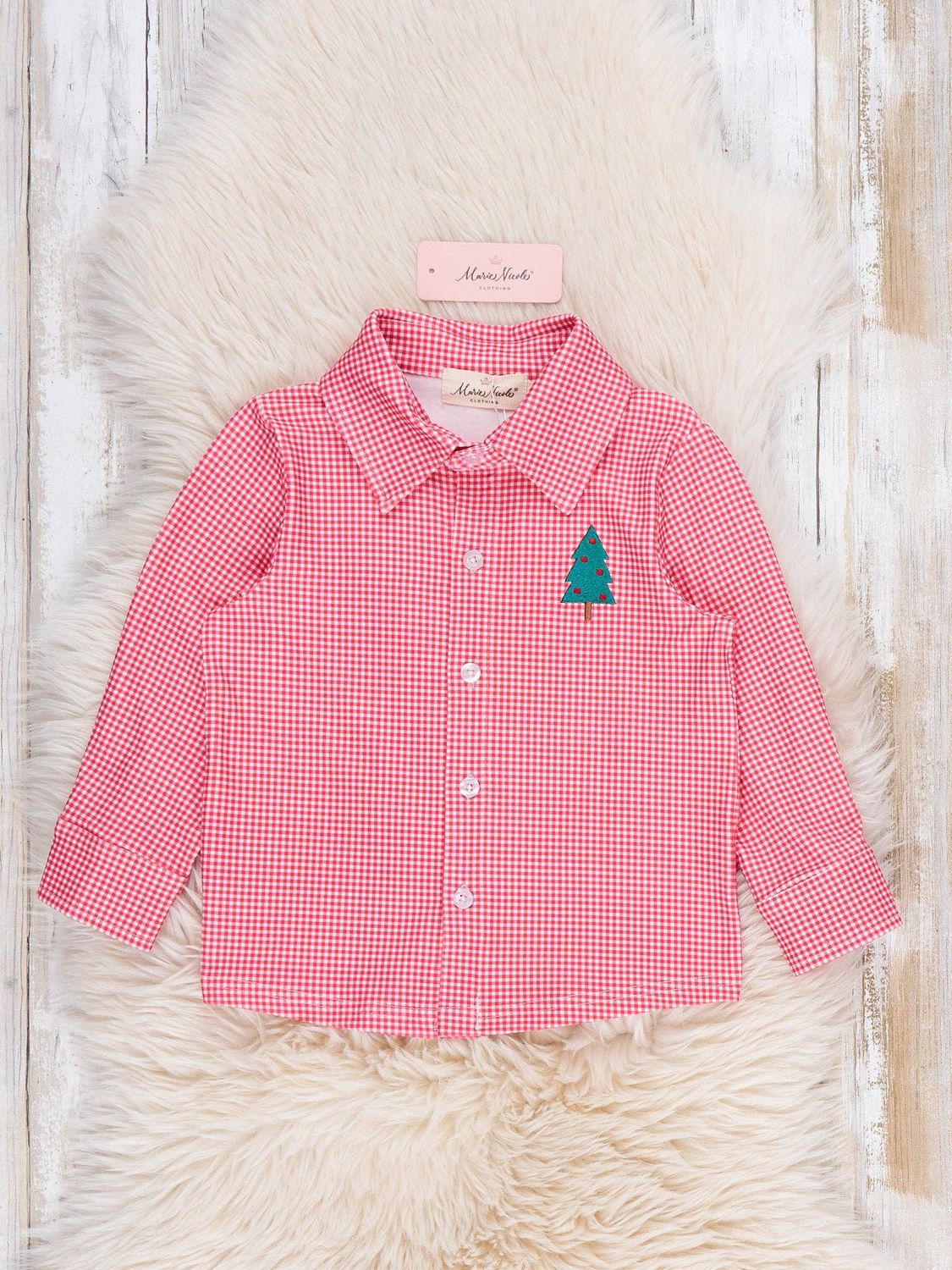 Boys Christmas Tree Embroidered Button-Up Shirt, Size: M(3yrs)
