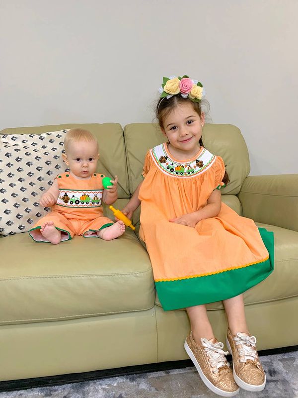 Baby Girl Thanksgiving Turkey Tractor Smocked Dress