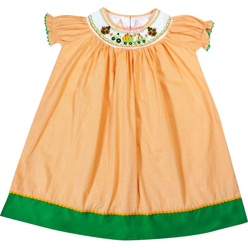 Baby Girl Thanksgiving Turkey Tractor Smocked Dress