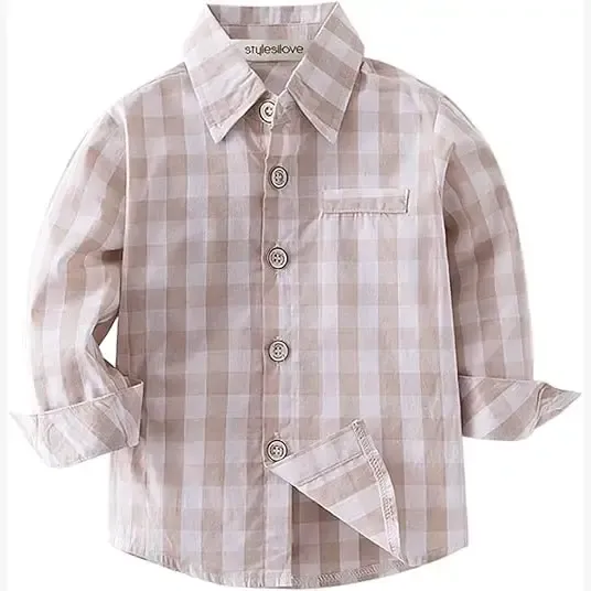Boys Thanksgiving Tan Plaid Button-Down Shirt, Size: 2-3T