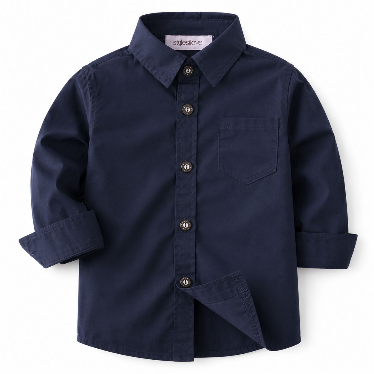 Navy Blue Cotton Button-Down Shirt for Boys, Size: 2-3T