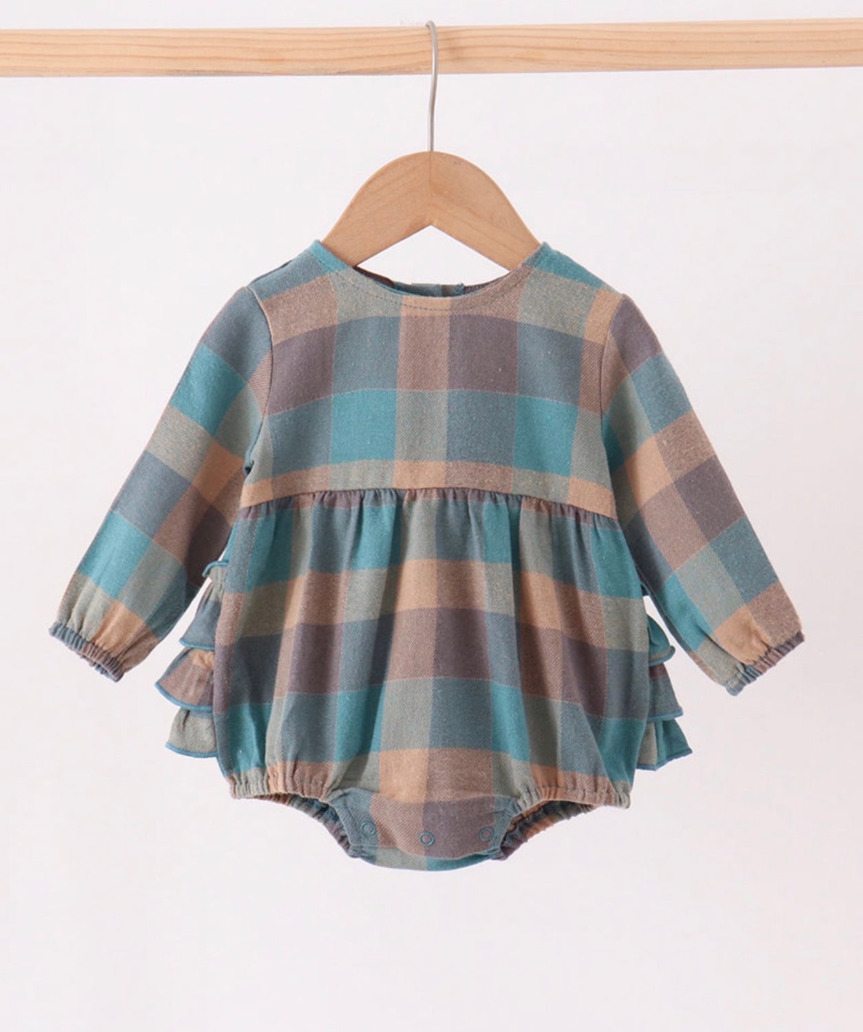 Girls Thanksgiving Blue Plaid Bubble