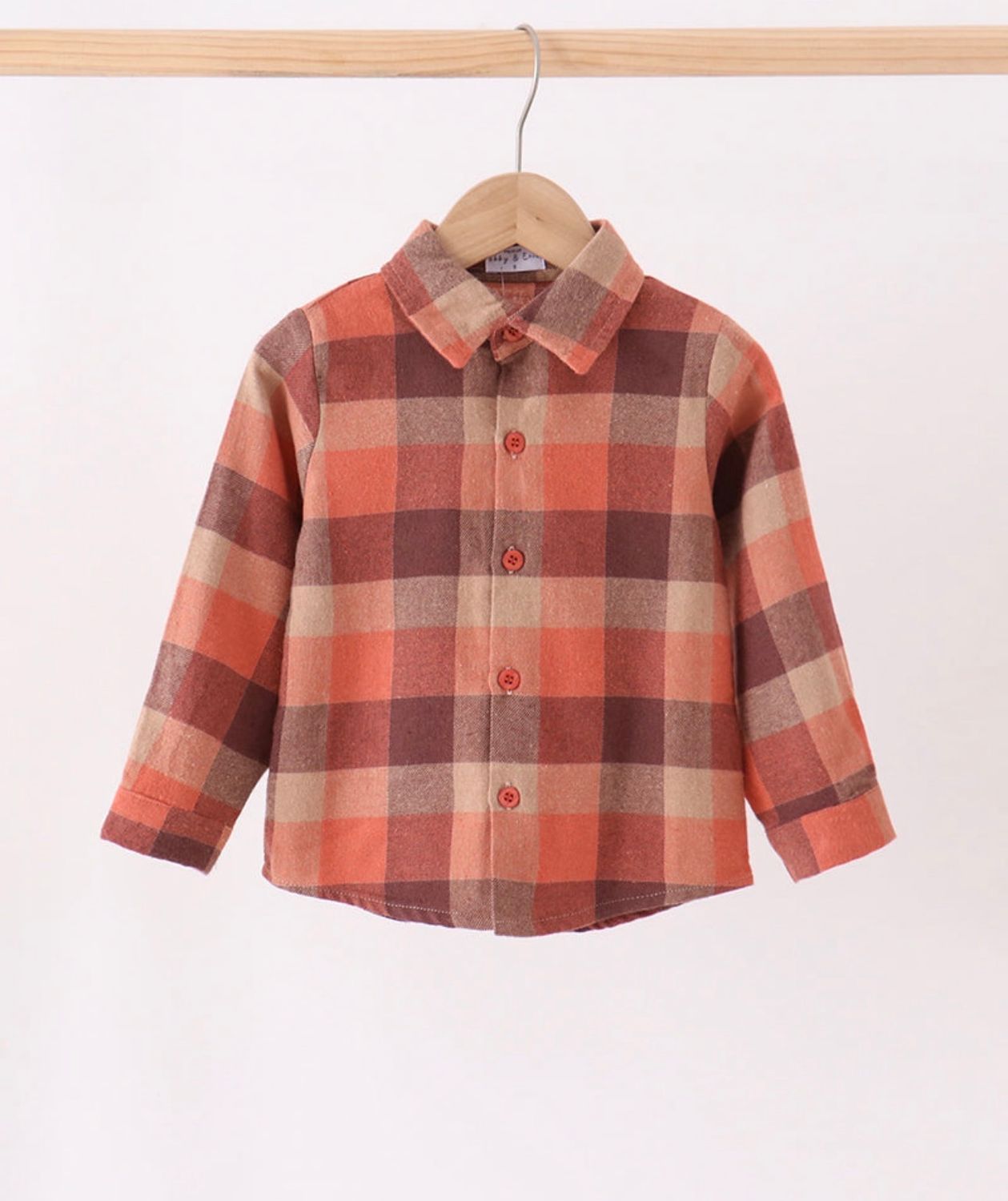 Boys Thanksgiving Rust Plaid Button Down Shirt