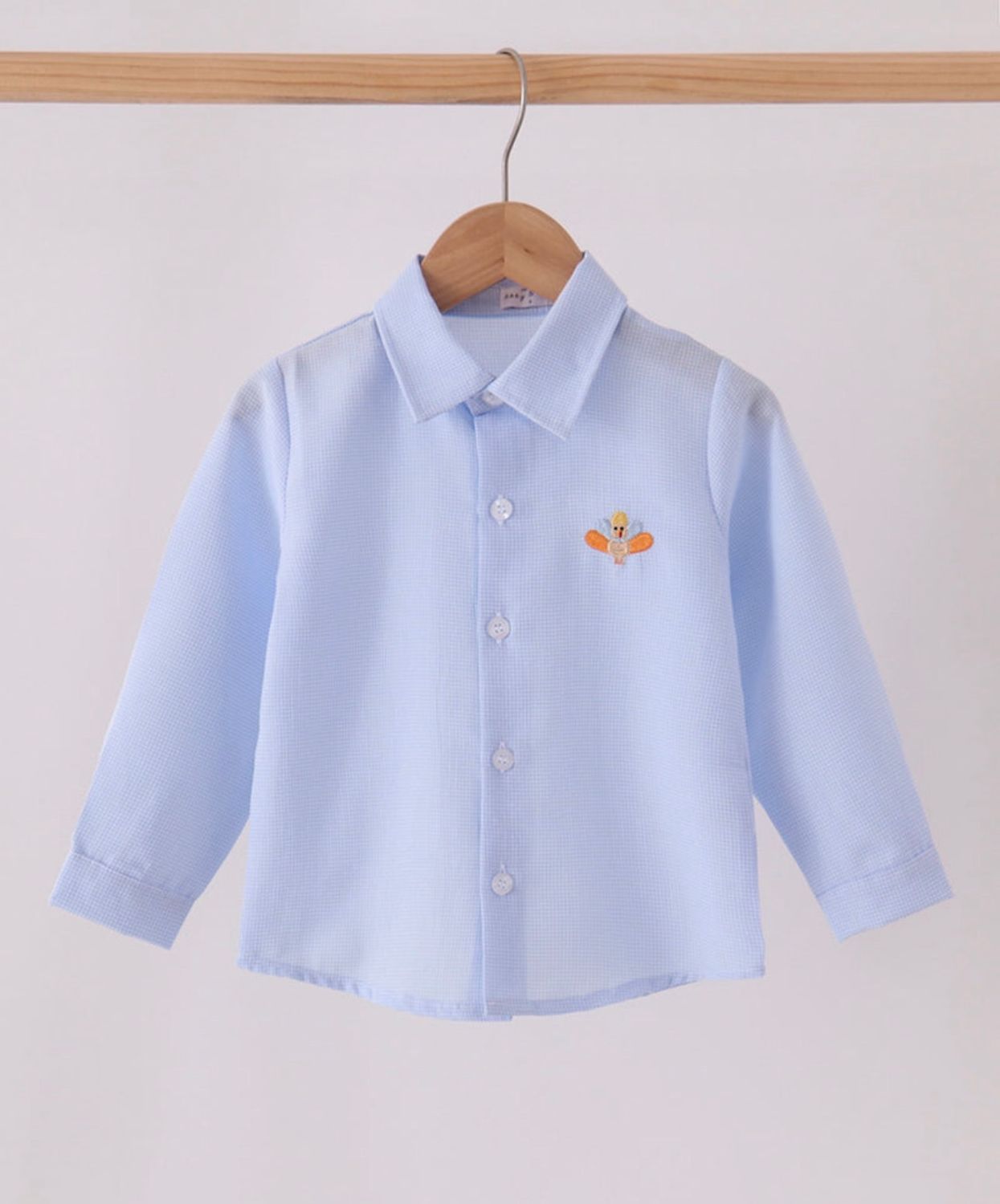 Boys Baby Blue Turkey Button Down