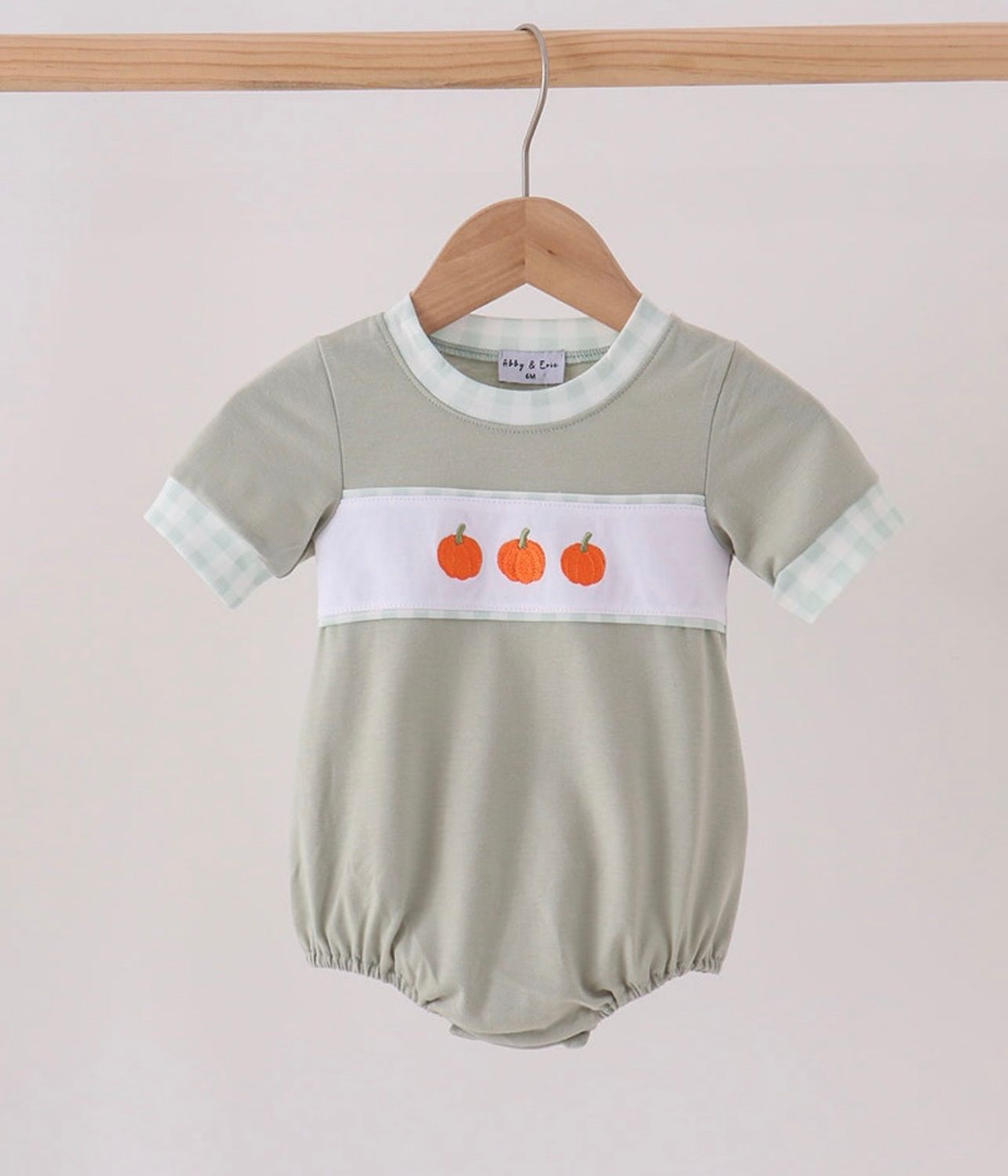 Boys Sage Green Thanksgiving Pumpkin Bubble
