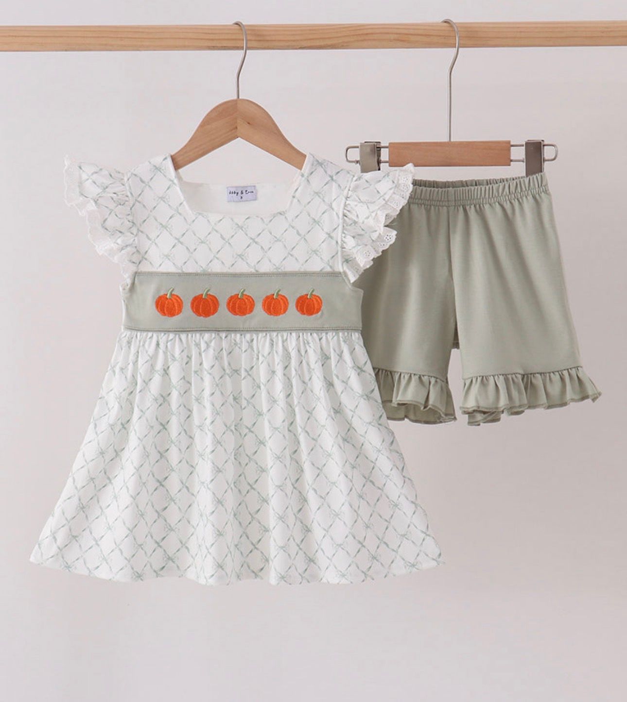 Girls Sage Green Fall Shorts Set
