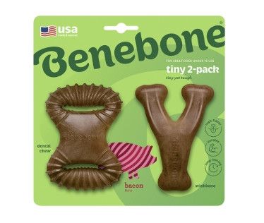 Benebone Tiny Bacon Flavor Dog Chew Toy, 2-count