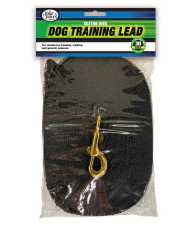 Four Paws Cotton Web Training Dog Lead, Black, 30-ft