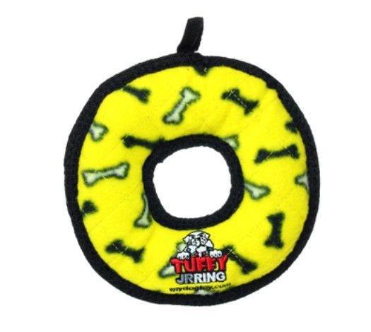 Tuffy Junior Ring Dog Toy, Yellow Bones