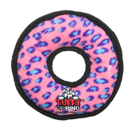 Tuffy Junior Ring Dog Toy, Pink Leopard