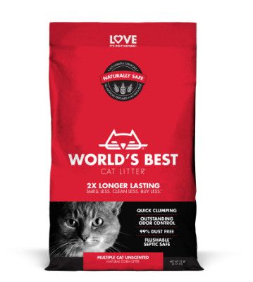 World's Best Multiple Cat Unscented Clumping Cat Litter, 15-lb