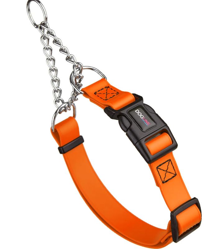 Dogline Biothane Adjustable Martingale Collar with Quick Release Buckle for Dogs, Orange, 1-in x 20-26-in