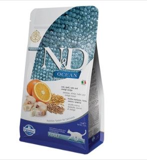 Farmina N&D Ocean Cod, Spelt, Oats & Orange Adult Dry Cat Food, 3.3-lb