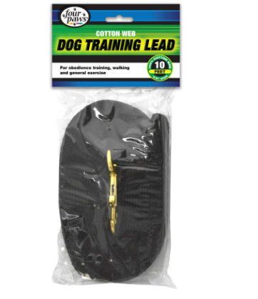 Four Paws Cotton Web Training Dog Lead, Black, 10-ft