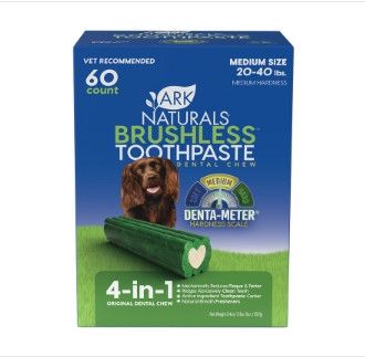 Ark Naturals Brushless Toothpaste Medium Dental Dog Chews, 60-count