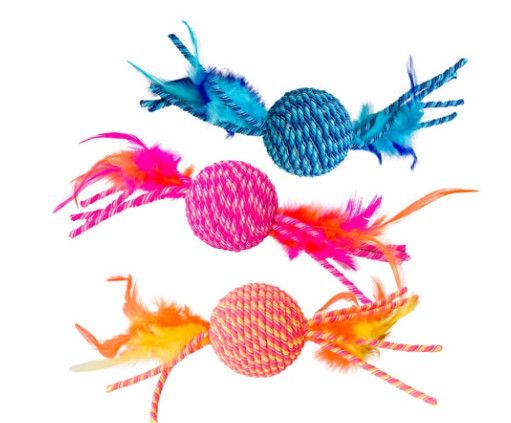 Ethical Pet Spot Elasteeez Ball with Feathers Cat Toy, Assorted Colors