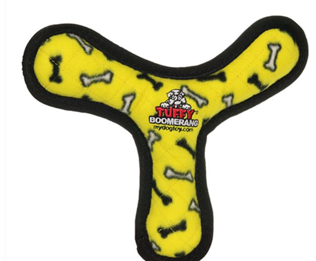 Tuffy Junior Bowmerang Dog Toy, Yellow Bones