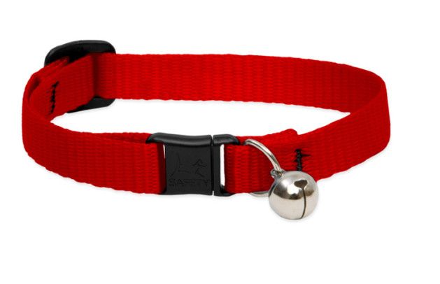 Lupine Pet Basic Solids Safety Collar with Bell for Cats, Red, 1/2-in x 8-12-in