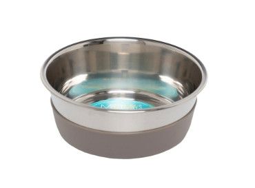 Messy Mutts Stainless Steel Heavy Gauge Bowl with Non-Slip Removable Silicone Base for Dogs, Grey, Medium