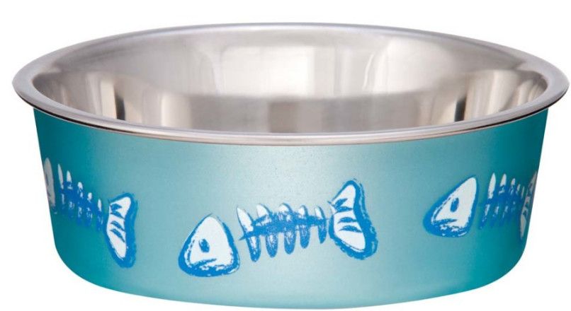 Loving Pets Bella Bowls Pet Bowl, Skeleton Metallic Blue, X-Small