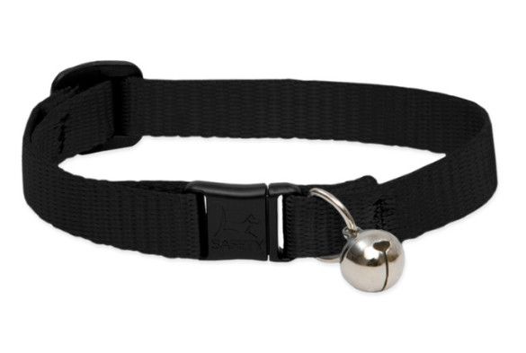 Lupine Pet Basic Solids Safety Collar with Bell for Cats, Black, 1/2-in x 8-12-in