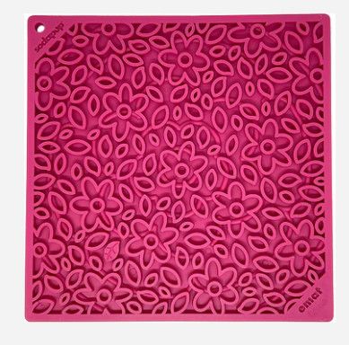 SodaPup eMat Flower Power Design Enrichment Lick Mat Dog Slow Feeder, Pink, Large