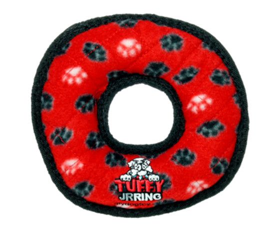 Tuffy Junior Ring Dog Toy, Red Paws