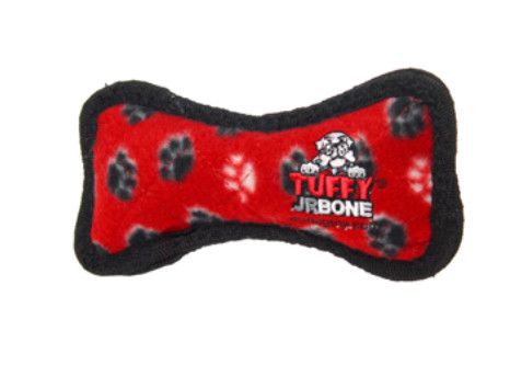 Tuffy Junior Bone Dog Toy, Red Paws