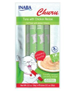 INABA Churu Puree Tuna with Chicken Grain-Free Cat Treat, 0.5-oz, 4-pack