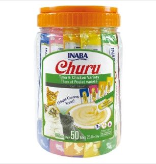 INABA Churu Puree Tuna & Chicken Variety Pack Grain-Free Cat Treats, 50-pack