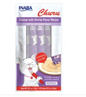 INABA Churu Puree Chicken with Shrimp Flavor Grain-Free Cat Treat, 0.5-oz, 4-pack