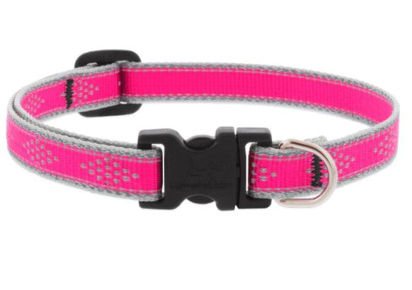 Lupine Pet High Lights Reflective Adjustable Dog Collar, Pink Diamond, 1-in x 12-20-in