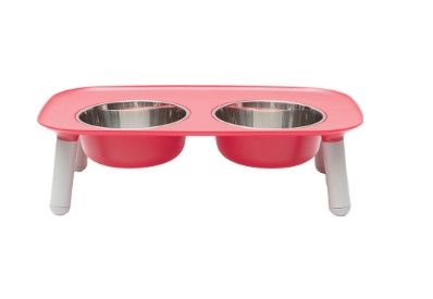Messy Mutts Elevated Double Feeder with Stainless Bowls for Dogs, Watermelon