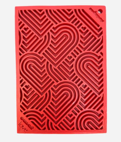SodaPup eMat Love Hearts Design Enrichment Lick Mat Dog Slow Feeder, Red, Small