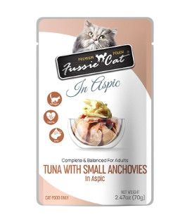Fussie Cat Premium Tuna with Small Anchovies in Aspic Wet Cat Food Pouch, 2.47-oz